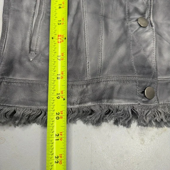 JKT NYC Womens Grey Genuine Leather Fringed Jacket Size XS 'Alexa‎ Patina' Moto